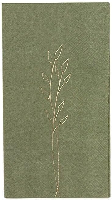 50 Olive Green Soft 2 Ply Disposable Dinner Paper Napkins Embossed Gold Leaves Wedding Party Events Reception Catering Buffet Dining Decorations Supplies