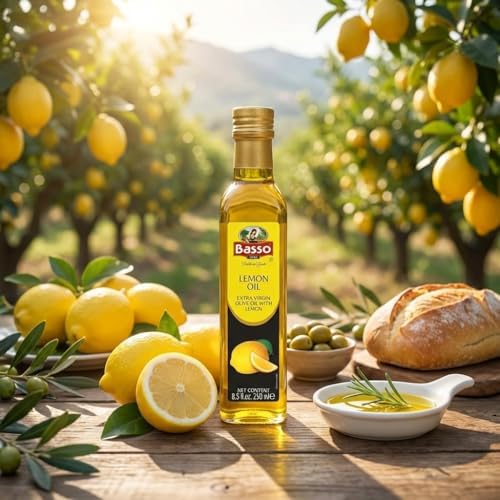 BASSO 1904 - Lemon Oil, Infused Premium Extra Virgin Olive Oil, 8.5 Fl Oz (250 ml), Finishing, Cooking, Dipping, Dressing, and Tasting