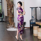Chinese Style Dress Improves Cheongsam Temperament, Retro Long Silk Printed Daily Banquet Women's Performance Clothing
