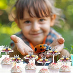 18 Pieces Beetle Cupcake Toppers Kids Insect Themed Happy Birthday Bug Cupcake Decoration Set, Garden Party, Baby Shower, Boys and Girls Birthday Party Decorations