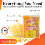 Perfectware All in One Popcorn Portion Packets with Kernels, Salt, and Coconut Oil for Popping Machine, 4 oz, 12 Count