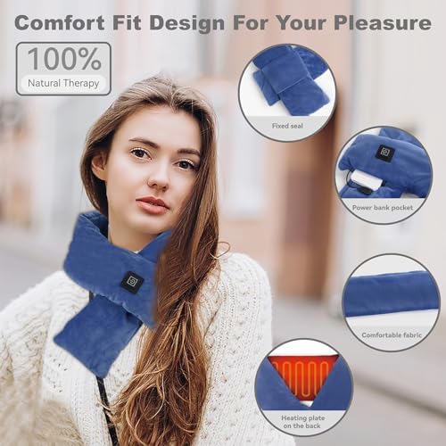 Heated Neck Wrap with 5000 mAh Power Bank, Cordless Heating Pad with Adjustable 3 Heat Settings, Soft Neck Warmer for Pain Relief, Muscle Relaxation, Portable Heated Neck Scarf