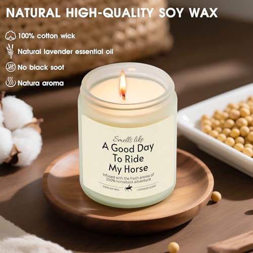 Kosmickiss Funny Horse Gifts for Women, Girls, Men, Unique Birthday Christmas Horse Lover Gift for Women, Riders, Equestrian, Natural Soy Wax Lavender Scented Candle