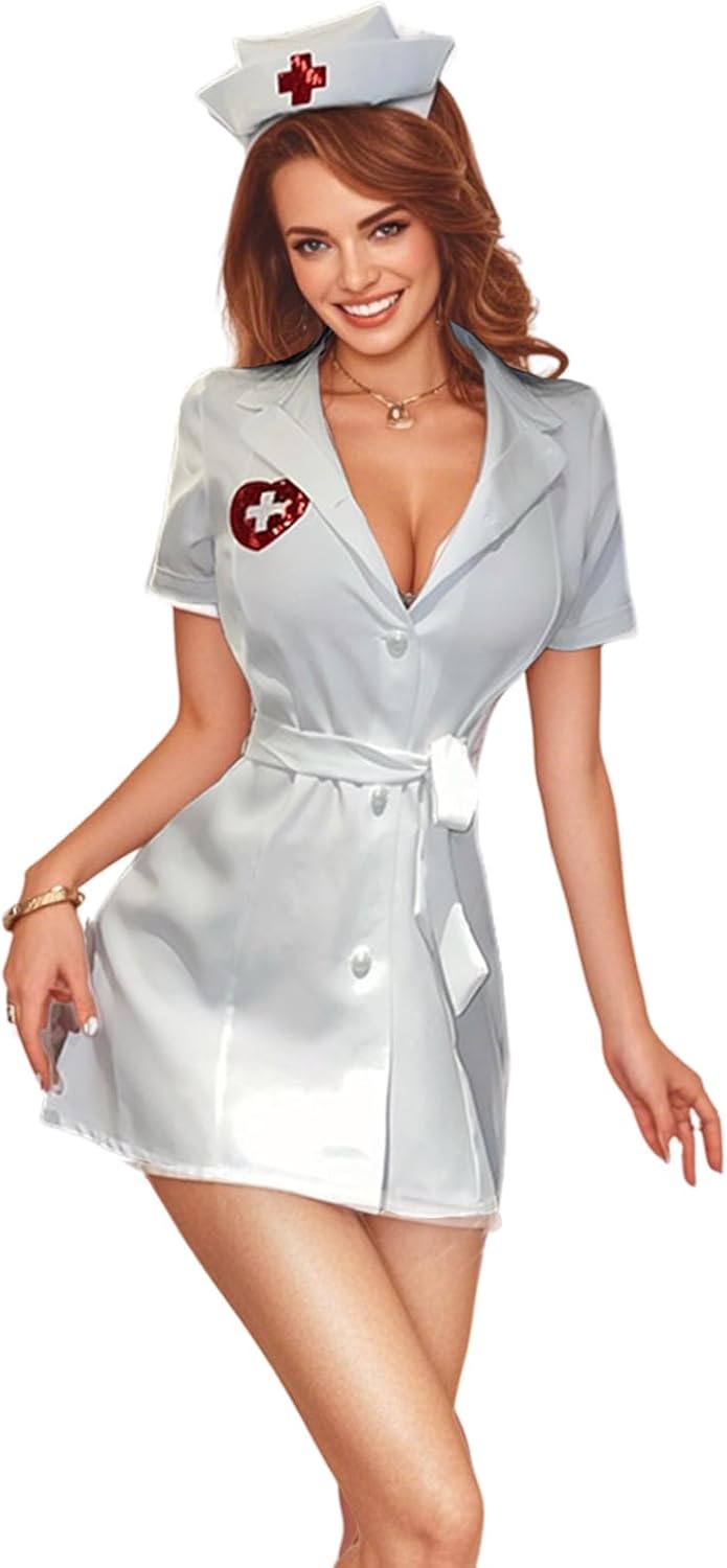 Sexy Nurse Costume Outfit for Women, Roleplay Lingerie Outfits for Cosplay, One Piece Lingerie Nurse Uniform