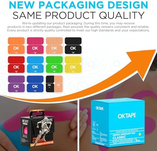 OK TAPE Kinesiology Tape 10 inches Precut, 20 Strips, Cotton Elastic Athletic Tape Latex Free, 2in x 16ft, Black