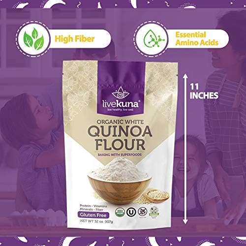 LiveKuna Organic Quinoa Flour - Gluten Free All Purpose Flour & Wheat Flour Alternative For Baking & Cooking Recipes - Vegan Quinoa Flour, Rich In Protein & Fiber for Keto & Paleo Diets, 32oz Bag