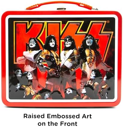 AQUARIUS KISS Fun Box - Sturdy Tin Storage Box with Plastic Handle & Embossed Front Cover - Officially Licensed KISS Merchandise & Collectible Gifts for Kids, Teens & Adults, Tin Sorage Box
