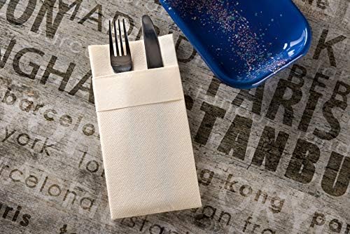 Ivory Dinner Napkins Cloth Like with Built-in Flatware Pocket, Linen-Feel Absorbent Disposable Paper Hand Napkins for Kitchen, Bathroom, Parties, Weddings, Dinners or Events, 16x16 inches, Pack of 50