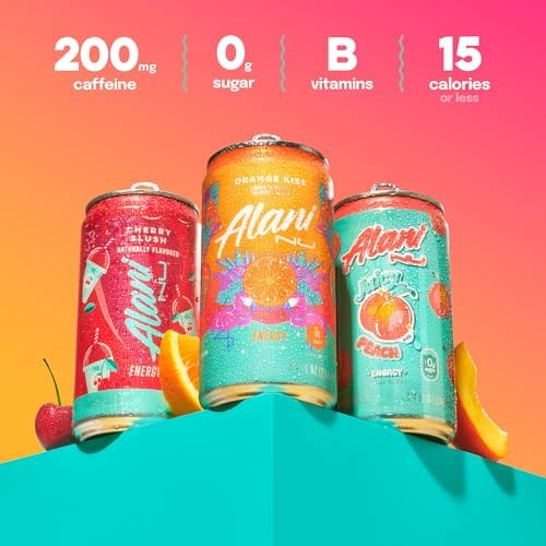 Alani Nu VARIETY PACK (CHERRY SLUSH, JUICY PEACH, ORANGE KISS), Low Calorie Energy Drinks, 100mg Caffeine, Biotin, B Vitamins, Zero Sugar, 10 Calories or Less, 8 Fl Oz Cans, 12 Pack