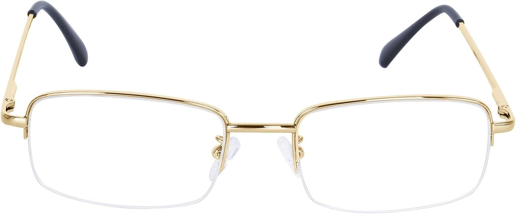 Half Frame Reading Glasses for Men Women Metal Rectangular Frame Spring Hinge + Glasses Strap