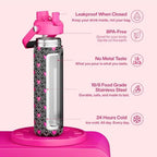 ENCOOL Valentine's Day Insulated Water Bottle with Straw Stainless Steel Water Bottle, Leak-Proof, BPA-Free, Keeps Cold for 24 Hours for Sports, Travel, School (26 oz, Bold Hearts Ember x Black)