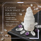 | Selenite Skyscraper | 4'' Tall | 1pc | Crystals and Healing Stones, Spiritual Gifts for Women, Reiki, Chakra, Yoga, Meditation Accessories