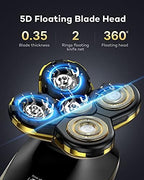 Head Shavers for Bald Men, Waterproof Electric Razor, Wet and Dry Electric Shaver Kit, 5D Bald Head Shaver with LED Display Grooming Kits (Gold)