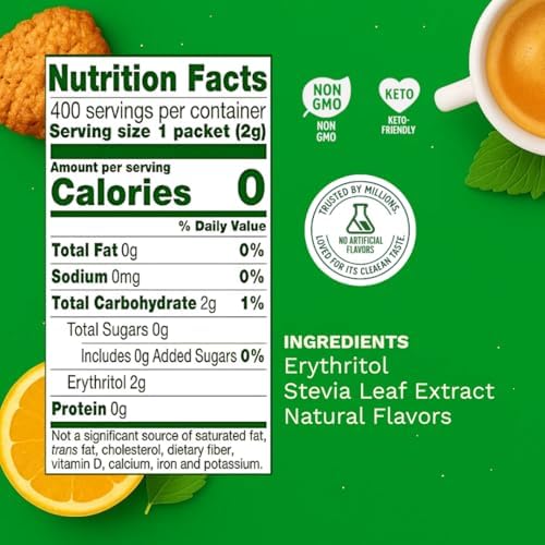 Truvias Natural Stevia Sweetener Packets – 400 Count – Zero Calorie Sugar Substitute, Plant-Based Sweetener, Keto Friendly, Original Flavor, Ideal for Coffee, Tea & Baking