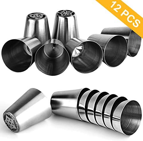 47 Pcs Russian Piping Tips Set, 12 Flower Frosting Nozzles Icing Tips for Cake Decorating Tips Kit, Baking Supplies for Cookie Cupcake, 2 Leaf Piping Tips 2 Couplers 30 Pastry Baking Bags YLYL