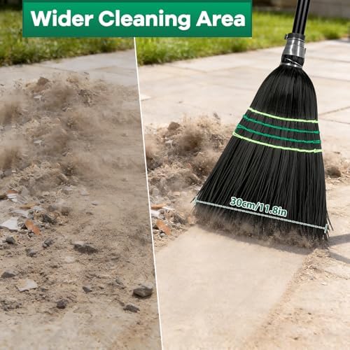 Heavy-Duty Outdoor Broom with Stiff Bristles, Outside Large Commercial Brooms with 60 Inch Long Handle for Sweeping Outdoor Garage Yard Patio Commercial Industrial
