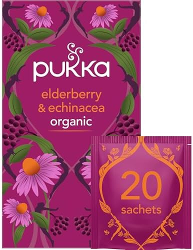 Pukka Tea Bags, Organic (Elderberry + Echinacea, Matcha Green,Chamomile Vanilla & Manuka Honey, & Three Ginger) (1ea) (Variety Pack)