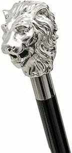 Walking Hand Cane Stick Designer Handmade Walking Stick for Men & Women Solid Metal and Natural Wood (Silver Lion Head), 36 inches