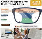 CARA Extremely Lightweight Progressive Multifocus Reading Glasses for Men No-Line Blue Light Blocking Computer Readers