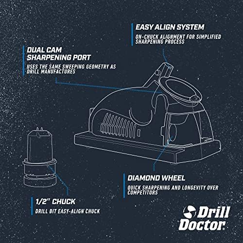 Drill Doctor DD350X Drill Bit Sharpener - 3/32" to 1/2" - Electric Sharpener - High Speed & Portable - for Steel, Masonry, Carbide & Tin-Coated Bits