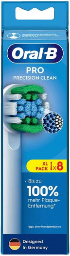Oral-B Pro Precision Clean Replacement Toothbrush Heads for Electric Toothbrush, Pack of 8, Teeth Cleaning with Innovative X-shaped Bristles, Original Oral-B Toothbrush Attachment, Designed in Germany