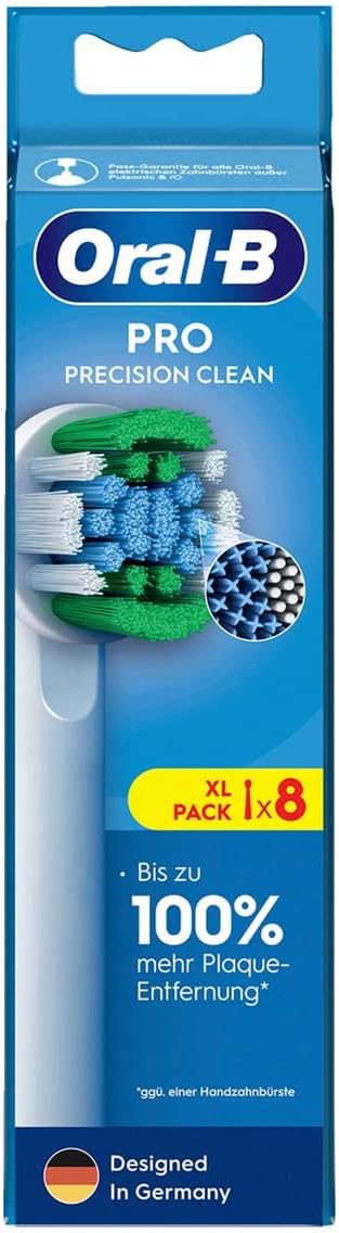 Oral-B Pro Precision Clean Replacement Toothbrush Heads for Electric Toothbrush, Pack of 8, Teeth Cleaning with Innovative X-shaped Bristles, Original Oral-B Toothbrush Attachment, Designed in Germany