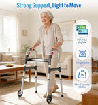 HOMLAND Walkers for Seniors, One-Hand Folding, 8 Height Adjustments, Walkers with Wheels, 2 Skis and 5" Wheels, Lightweight Walker for Seniors, Standard Walkers for Seniors, Aluminum Frame, Silver