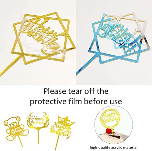 Happy Birthday Cake Topper, 20PCS Gold Acrylic Happy Birthday Sign Cupcake Toppers Set for Boys Girls Women Men Birthday Party Decorations Supplies