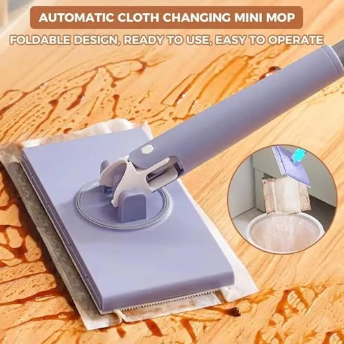 Automatic Cloth Changing Mini Mop,Hands-Free Mini Mop Compatible With Face Towels,Hand-Free Wash Rotating Mop,Push-Pull Handle Design Mop,Wet Dry Mops For Floor Cleaning,With 2 Cloth (36.61in)