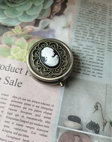 Bronze Pill Organizer, Portable Medicine Box for Pocket or Purse, Decorative Metal Vitamin Holder, Classical Small Pill Container, Unique Creative Gift for Women