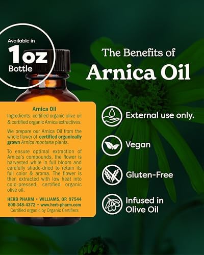 Herb Pharm Certified Organic Oil, Arnica, 1 Fl Oz