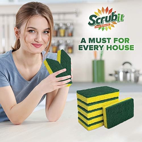 SCRUBIT Heavy Duty Scrub Sponge - Made from Tough Cellulose - Eco Friendly - Lasts for Months of Heavy Duty Kitchen Cleaning (12 Pack)