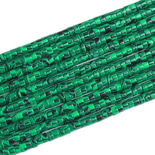 150pcs 2x4mm Green Malachite Tube Shape Beads Loose Flat Round Cylinder Flat Spacer Green Stone Beads for Bracelet Earrings Jewelry Making
