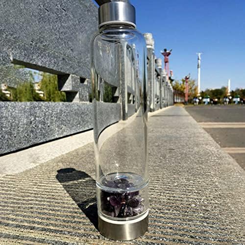 550 Ml Natural Crystal Water Bottle Gemstone Center Natural Quartz Crystal Wand Stick Wand Healing Elixir Point Reiki Crystal Obelisk Natural Quartz Crystal Gem Infused Water Bottle
