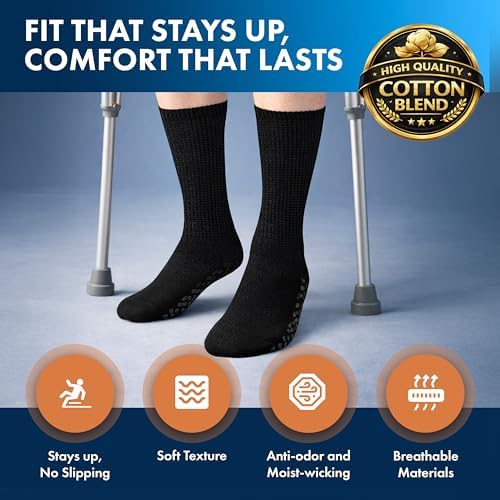 Debra Weitzner Non-Binding Loose Fit Sock - Non-Slip Diabetic Socks for Men and Women - Crew 3Pk Grey