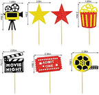 12 PCS Cake Topper Glitter Cupcake Toppers Picks Movie Night Birthday Party Decoration for Movie Theme Birthday Party Baby Shower Supplies