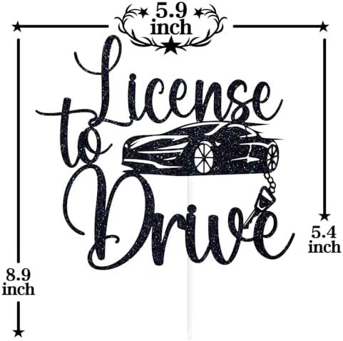 Black Glitter License to Drive Cake Topper, Hide the Car Keys/Level 16 Unlocked, Funny Car Themed 16th Birthday Party Decorations Supplies