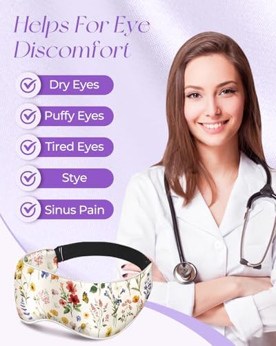 Silk Weighted Eye Mask - Microwave Eye Mask Heat and Cold Warm Compress for Sleeping Dry Eyes Pillow Soft Smooth Lavender Mulberry Silk Sleep Mask for Women Wife Mom - Flower