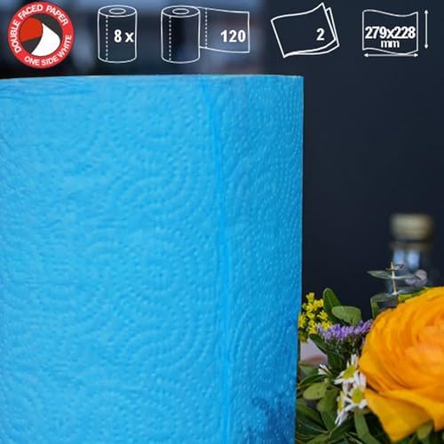 Paper Towel Jumbo Roll 2 Ply 120 Highly Absorbent Sheets Set of 3, 6 or 8 (8 Rolls, Blue)