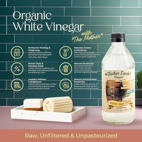 Mother Earth, Organic Vinegar with The Mother, Raw, Unpasteurized, Unfiltered - White Vinegar, Apple Cider Vinegar, (White Vinegar, 16 Fl Oz (Pack of 1))