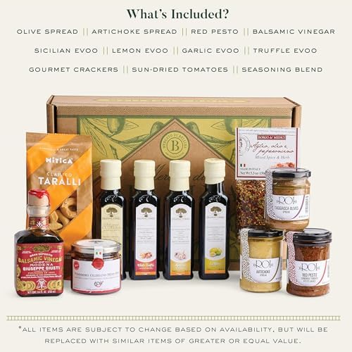 Mercato di Bellina Mama Mia! Grand Italian Gift Basket with Award Winning Balsamic Vinegar, Infused Olive Oils, and Gourmet Food - Al Natural Food Gift Basket - Gourmet Gifts for Foodies
