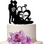 Mr And Mrs Wedding Cake Toppers Bride and Groom Black Color Heart Acrylic Silhouette Wedding Party Engagement Decoration