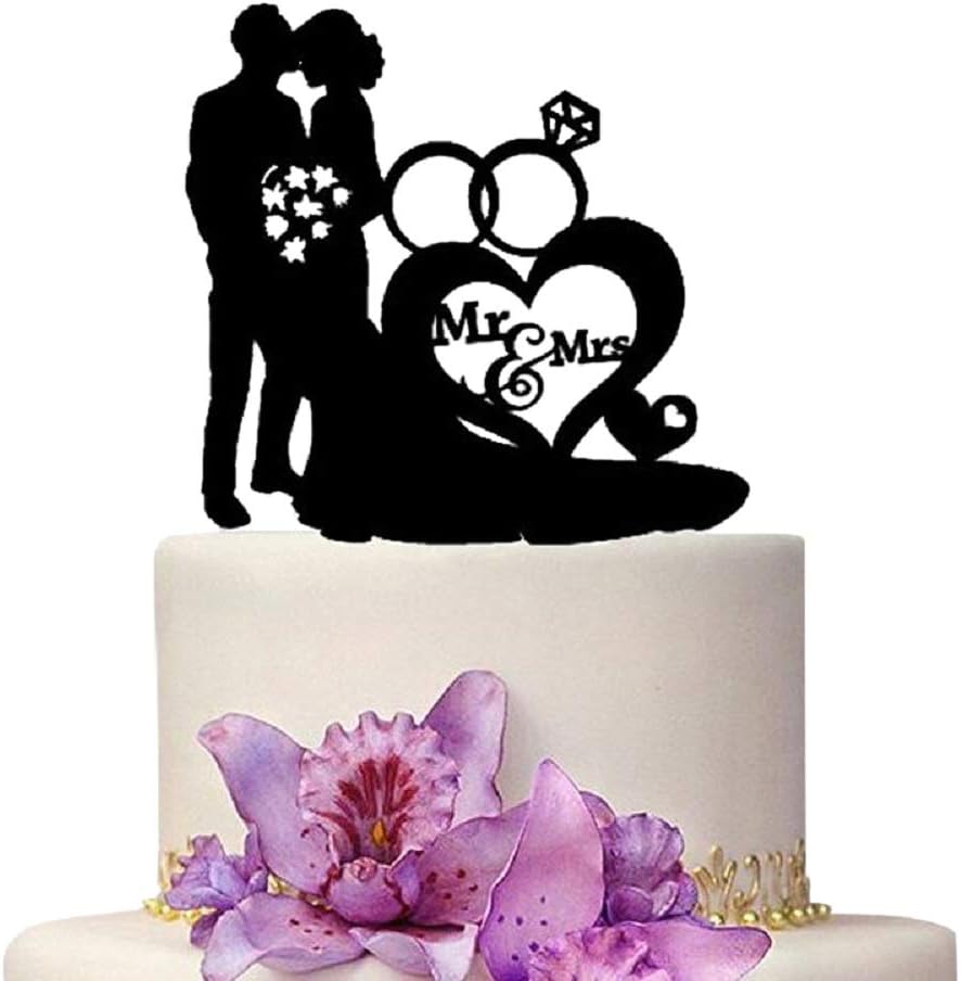Mr And Mrs Wedding Cake Toppers Bride and Groom Black Color Heart Acrylic Silhouette Wedding Party Engagement Decoration