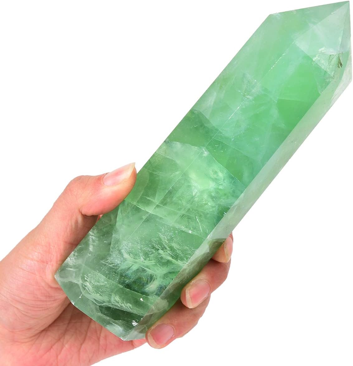 Natural Green Fluorite Obelisk Tower Large Healing Crystal Wand 6 Faceted Point Reiki Chakra Meditation Therapy 1.5-2.0 LBS