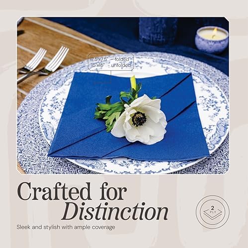 Disposable Luncheon Napkins Blue Paper, [200 Pack] 15" x 15" 2-Ply Quilted Blue Napkins For Weddings, Reception, Dinners, Party Or Event