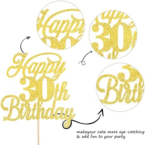 Rsstarxi 1 Pack Happy 30th Birthday Cake Topper Glitter 30 & Fabulous Cheers to 30 Years Old 30th Birthday Cake Pick for Celebrating 30th Birthday Anniversary Party Cake Decorations Supplies Gold