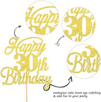 Rsstarxi 1 Pack Happy 30th Birthday Cake Topper Glitter 30 & Fabulous Cheers to 30 Years Old 30th Birthday Cake Pick for Celebrating 30th Birthday Anniversary Party Cake Decorations Supplies Gold