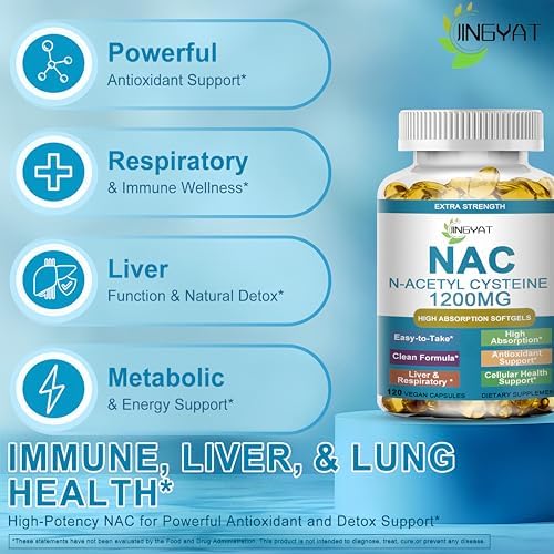 NAC Supplement N-Acetyl Cysteine | High Absorption NAC 1200mg Softgels for Liver & Kidney Detox, Immune Support & Antioxidants | Vegan Capsules | 2 Month Supply | Non-GMO | Gluten Free | 120 Count