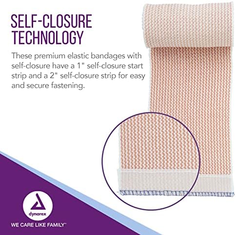 Dynarex Elastic Bandages with Self-Closure, 4" x 5 yds, Provides Compression for Injuries, Made from Polyester, Cotton, and Spandex, Non-Sterile and Latex-Free, 10 Rolls of Dynarex Elastic Bandages