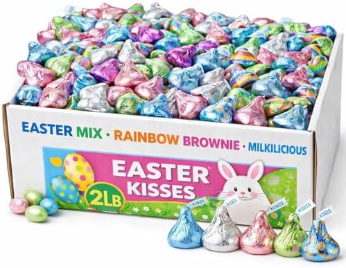 Hershys Kisses Easter Mix, Milk, Browny Bar and Milklicious Chocolate Candy, Pastel Colors 2 Pound Approx 200 Pieces